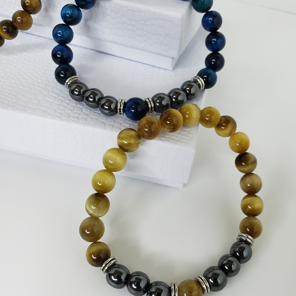 New Design Tiger Eye & Onyx Natural Stone Bracelets Available in 4 Colors. - Picture 8 of 9